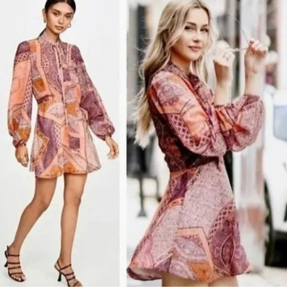divine heritage Dresses & Skirts - Divine Heritage Orchid Paisley Neck Tie Mini Dress Small NEW NWT Revolve